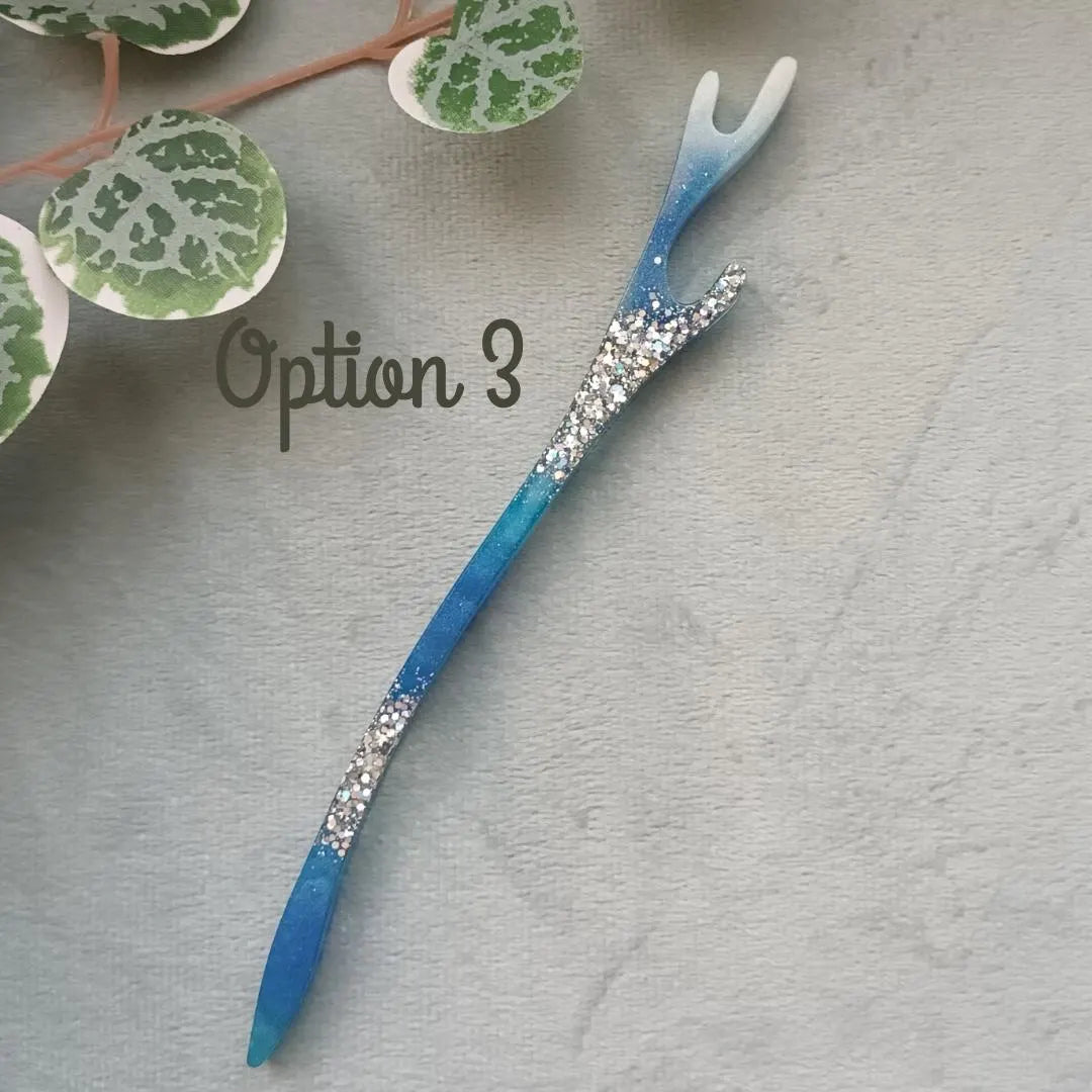Bâton de cheveux en résine - Collection Écume Céleste - Bleu nacré et paillettes or ou argent – Accessoire cheveux fait main