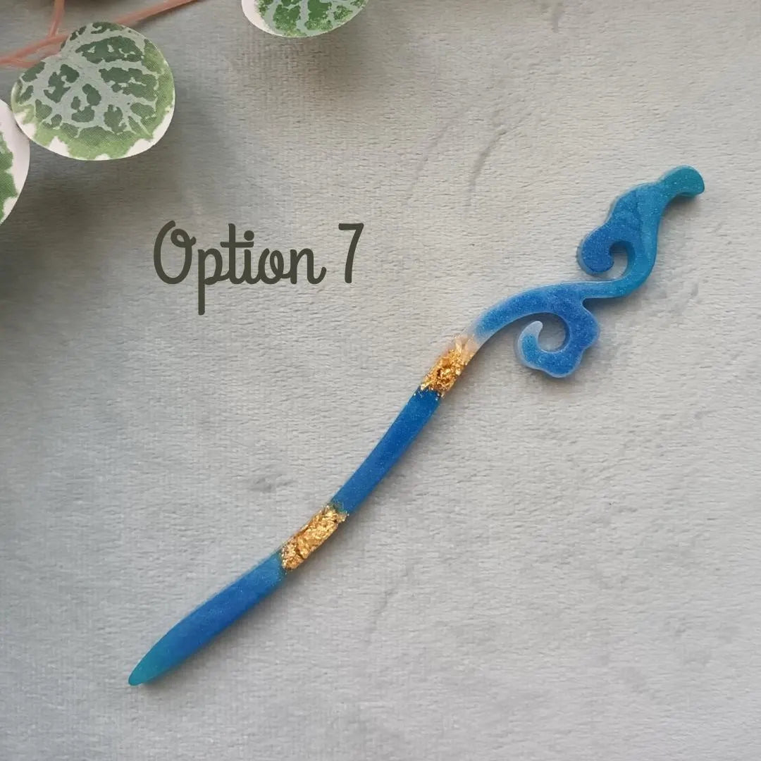 Bâton de cheveux en résine - Collection Écume Céleste - Bleu nacré et paillettes or ou argent – Accessoire cheveux fait main