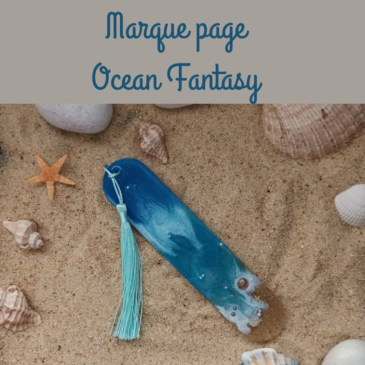 Marque-page résine Ocean Fantasy – Dégradé lagon, sable et coquillages