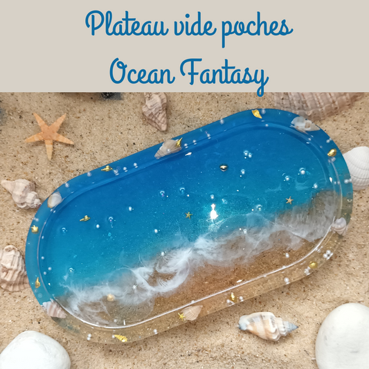 Vide-poche résine Ocean Fantasy – Dégradé bleu, sable, coquillages & écume